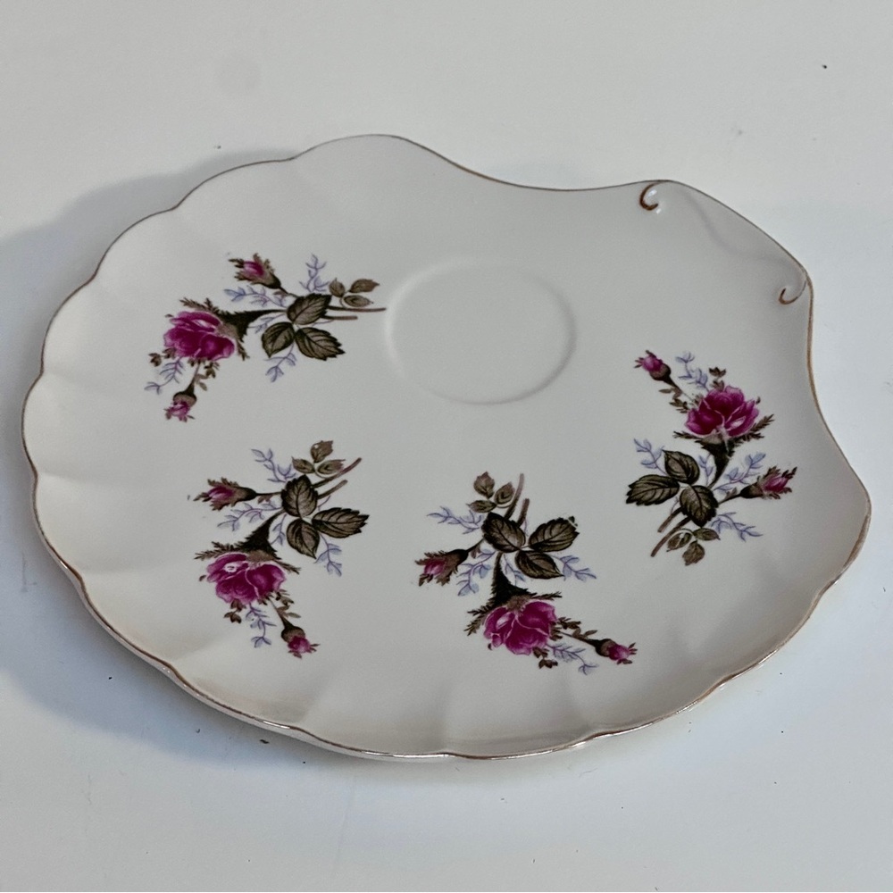 Seashell Shape Bone China Snack Plate Moss Rose Unmarked